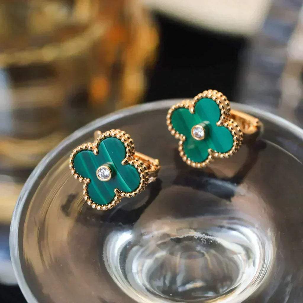 [Marin]CLOVER MEDIUM 1 MOTIFS MALACHITE DIAMOND EARRINGS
