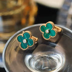 [Marin]CLOVER MEDIUM 1 MOTIFS MALACHITE DIAMOND EARRINGS