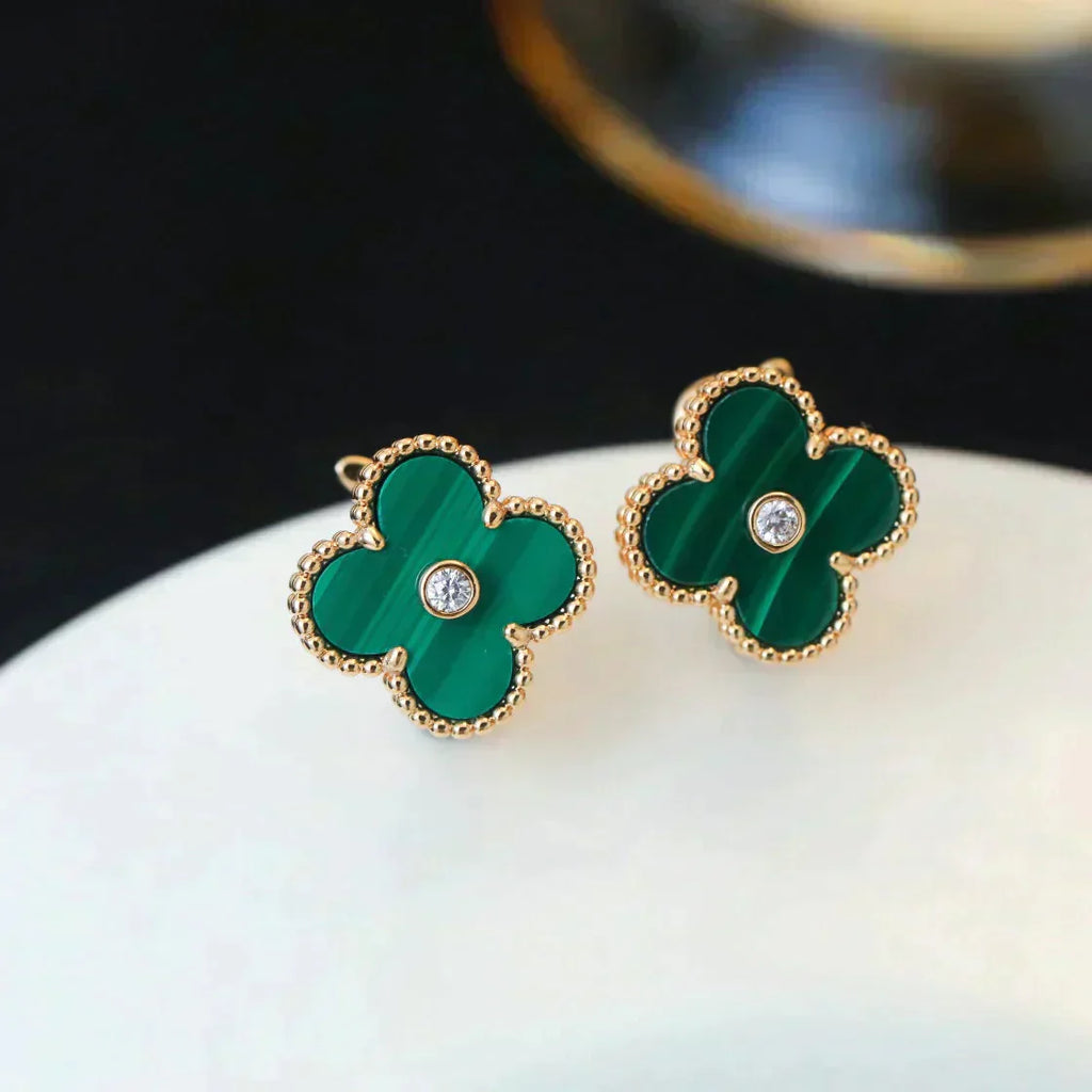 [Marin]CLOVER MEDIUM 1 MOTIFS MALACHITE DIAMOND EARRINGS