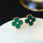[Marin]CLOVER MEDIUM 1 MOTIFS MALACHITE DIAMOND EARRINGS