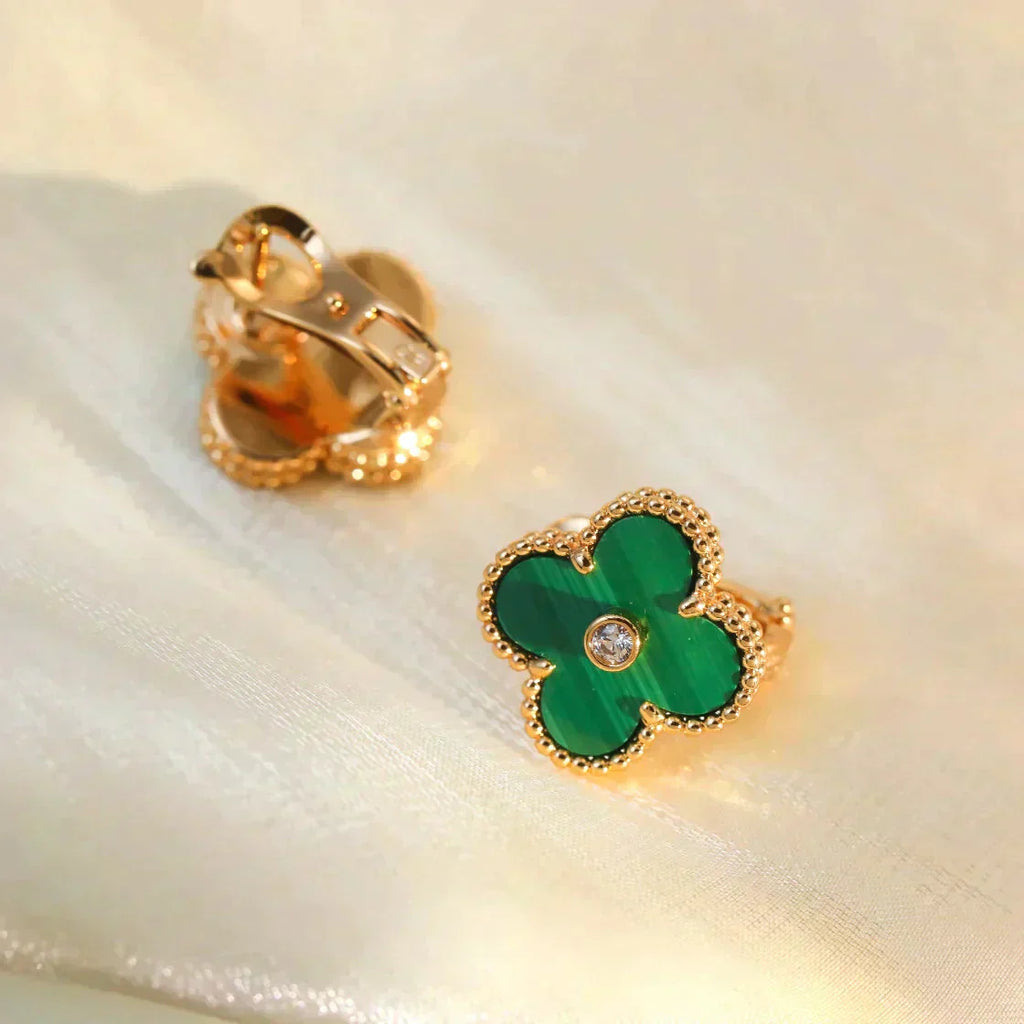 [Marin]CLOVER MEDIUM 1 MOTIFS MALACHITE DIAMOND EARRINGS