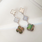 [Marin]CLOVER 3 MOTIFS CHALCEDONY DARK MOP SILVER EARRINGS