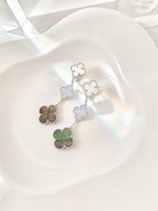 [Marin]CLOVER 3 MOTIFS CHALCEDONY DARK MOP SILVER EARRINGS