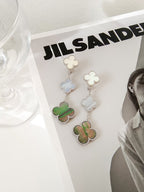 [Marin]CLOVER 3 MOTIFS CHALCEDONY DARK MOP SILVER EARRINGS