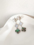 [Marin]CLOVER 3 MOTIFS CHALCEDONY DARK MOP SILVER EARRINGS