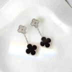 [Marin]CLOVER 2 MOTIFS  DIAMOND ONYX EARRINGS SILVER