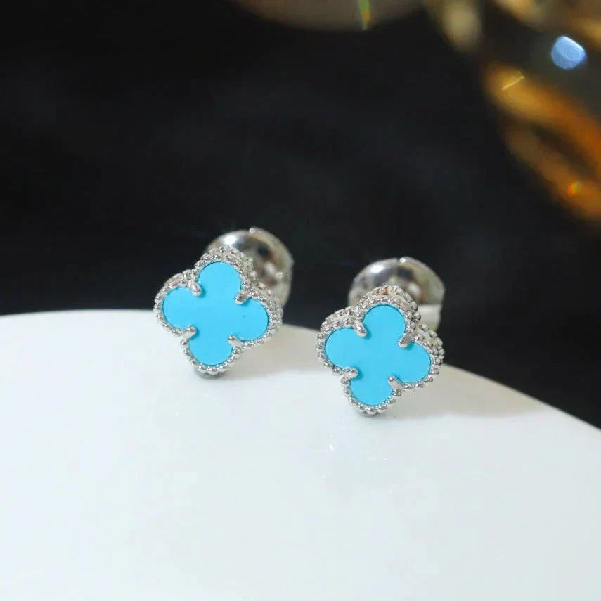 [Marin]CLOVER MINI 9.5MM ONYX STUD EARRINGS SILVER