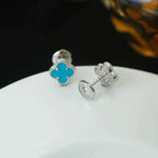 [Marin]CLOVER MINI 9.5MM ONYX STUD EARRINGS SILVER