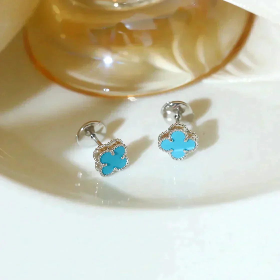 [Marin]CLOVER MINI 9.5MM ONYX STUD EARRINGS SILVER