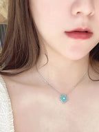 [Marin]CLOVER 1 DIAMOND LIGHT BLUE SILVER NECKLACE