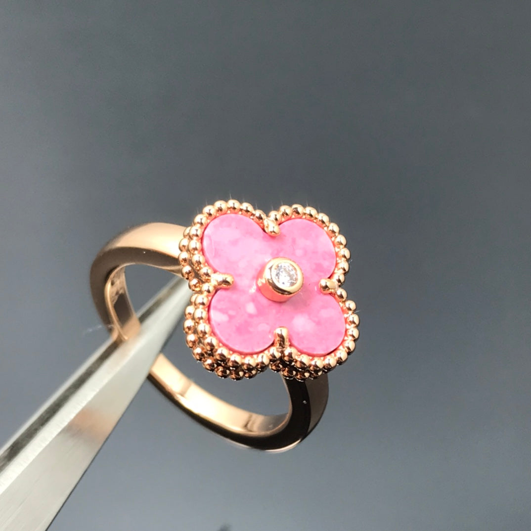 [Marin]CLOVER RHODONITE ROSE GOLD RING