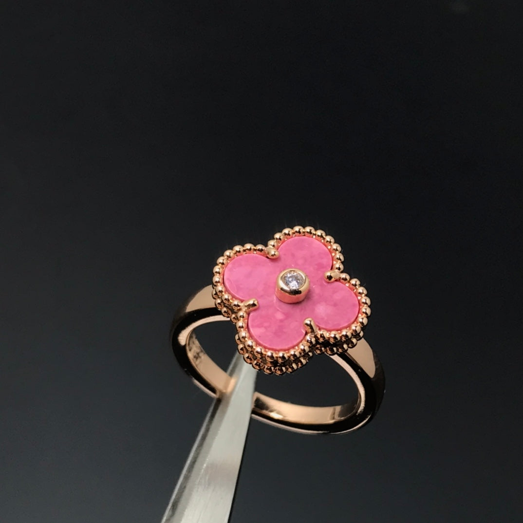 [Marin]CLOVER RHODONITE ROSE GOLD RING