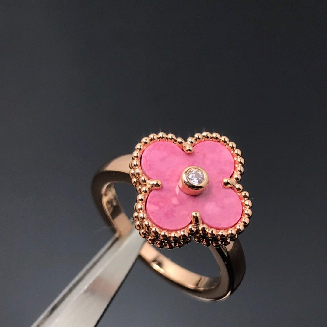 [Marin]CLOVER RHODONITE ROSE GOLD RING