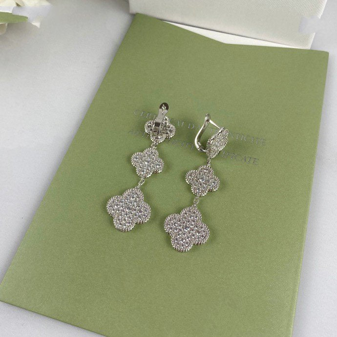 [Marin]CLOVER 3 MOTIF DIAMOND SILVER DROP EARRINGS
