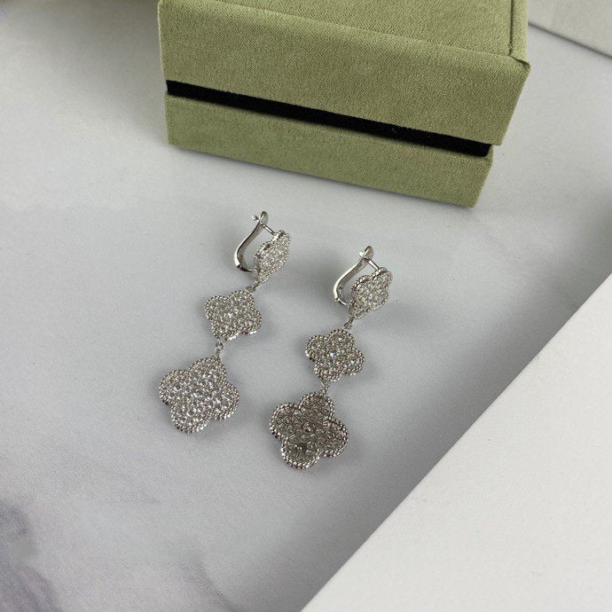 [Marin]CLOVER 3 MOTIF DIAMOND SILVER DROP EARRINGS