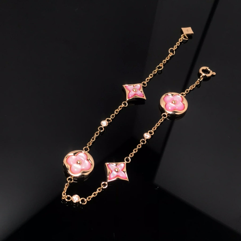 [Marin]BRACELET ROSE OR ROSE NŒUD PAPILLON ÉTOILE ET SOLEIL