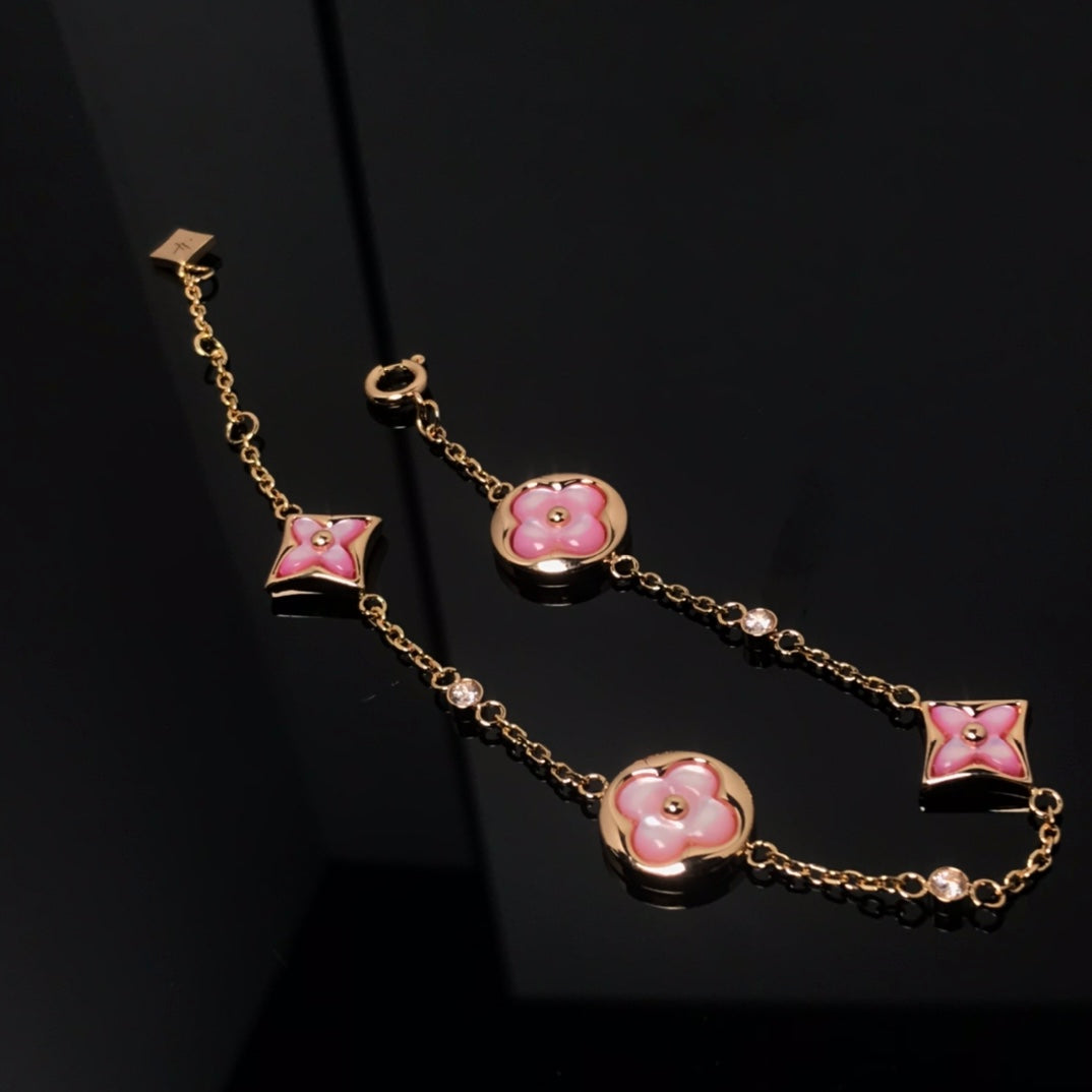 [Marin]STAR AND SUN 4 MOTIF PINK MOP PINK GOLD BRACELET