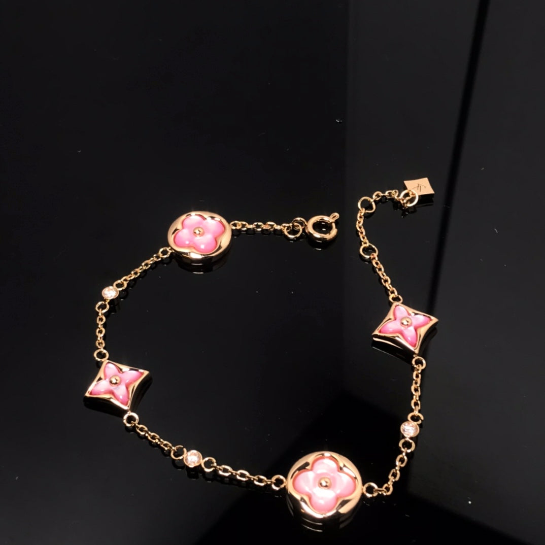 [Marin]STAR AND SUN 4 MOTIF PINK MOP PINK GOLD BRACELET