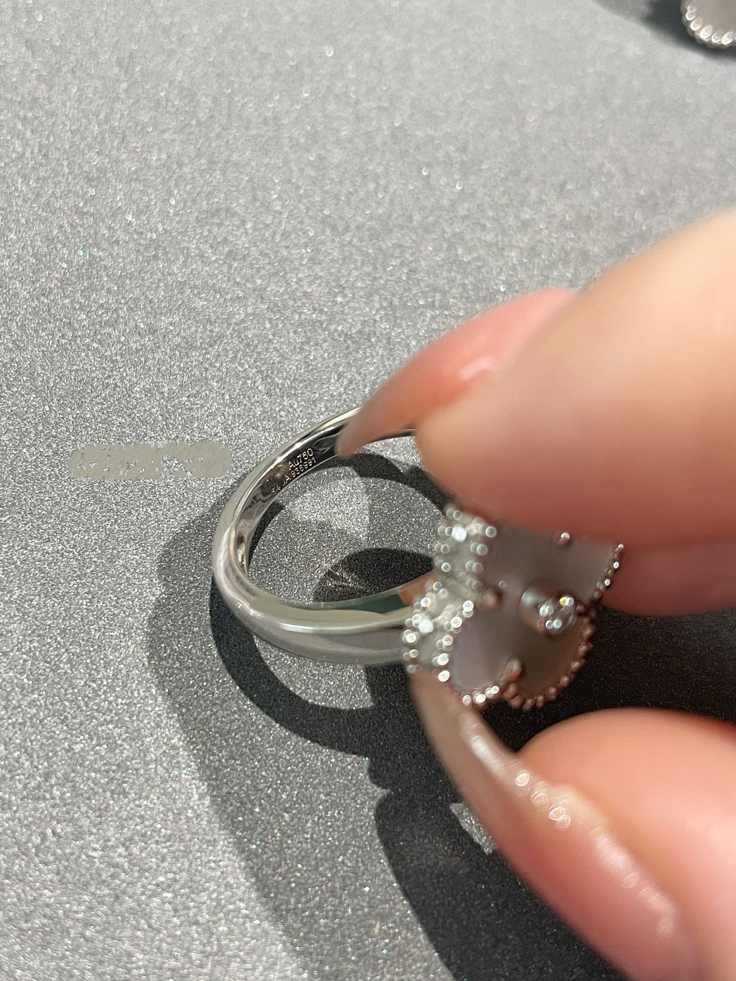 [Marin]BAGUE EN DIAMANT CLOVER SILVER MOP