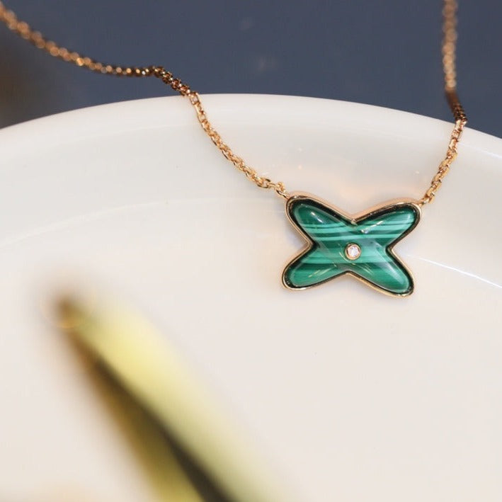 [Marin]JEUX MALACHITE 1 ダイヤモンド ピンクゴールドネックレス