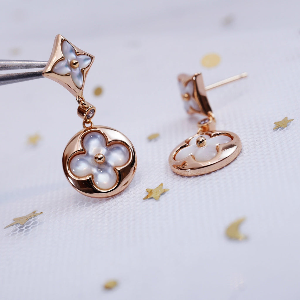 [Marin]STAR AND SUN PINK GOLD MOP DROP EARRINGS