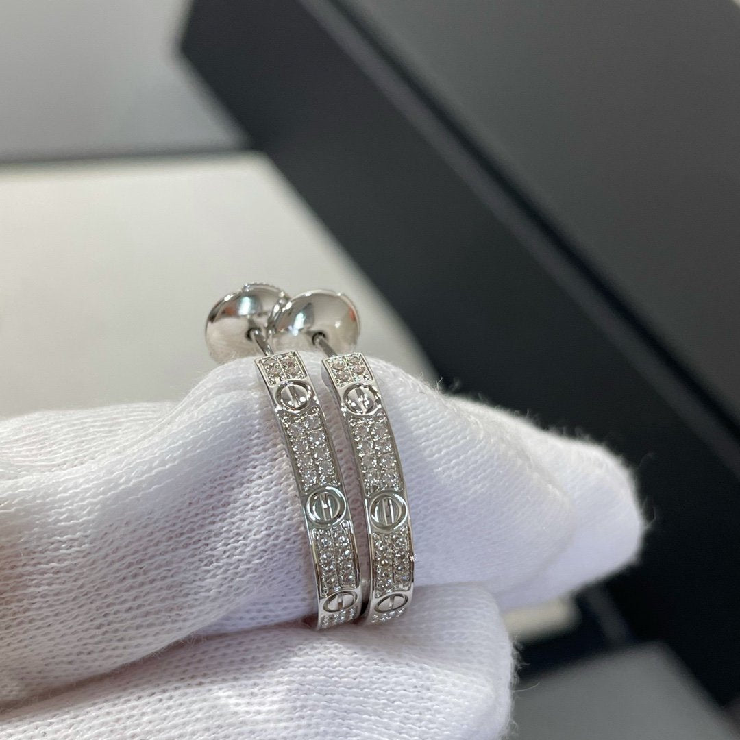[Marin]LOVE DIAMOND SILVER HOOP EARRINGS