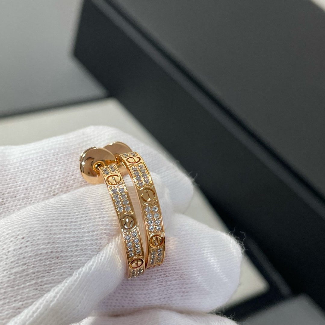 [Marin]LOVE DIAMOND PINK GOLD HOOP EARRINGS