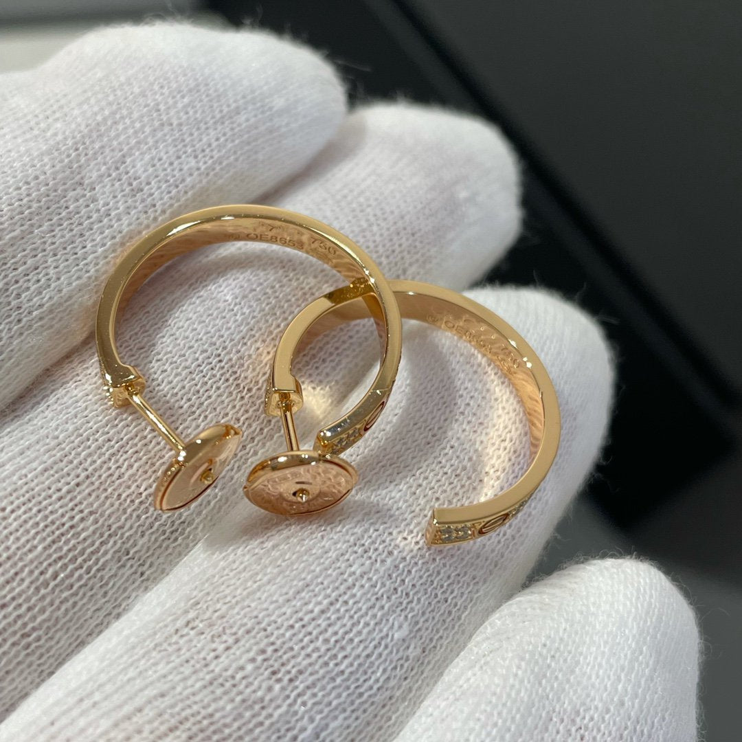 [Marin]LOVE DIAMOND PINK GOLD HOOP EARRINGS