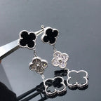 [Marin]CLOVER 3 MOTIF DIAMOND ONYX SILVER EARRINGS
