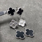 [Marin]CLOVER 3 MOTIF DIAMOND ONYX SILVER EARRINGS