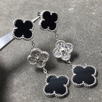 [Marin]CLOVER 3 MOTIF DIAMOND ONYX SILVER EARRINGS