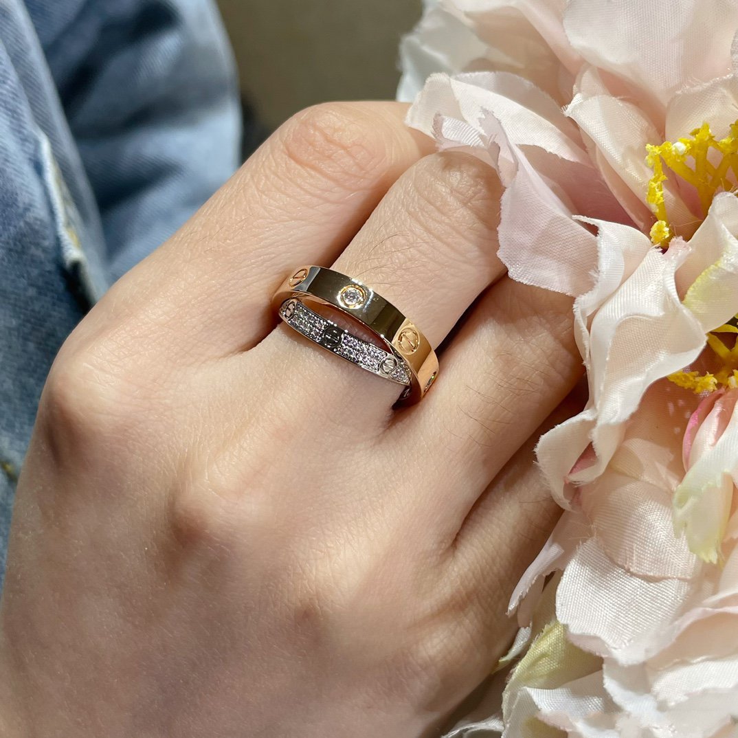 [Marin]LOVE PINK GOLD SILVER DIAMOND DOUBLE RING