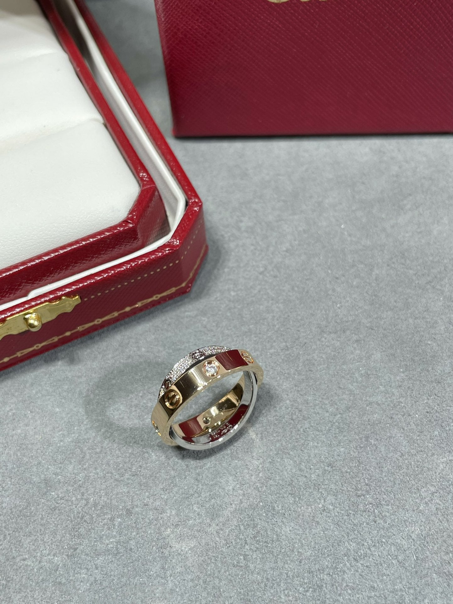 [Marin]LOVE PINK GOLD SILVER DIAMOND DOUBLE RING