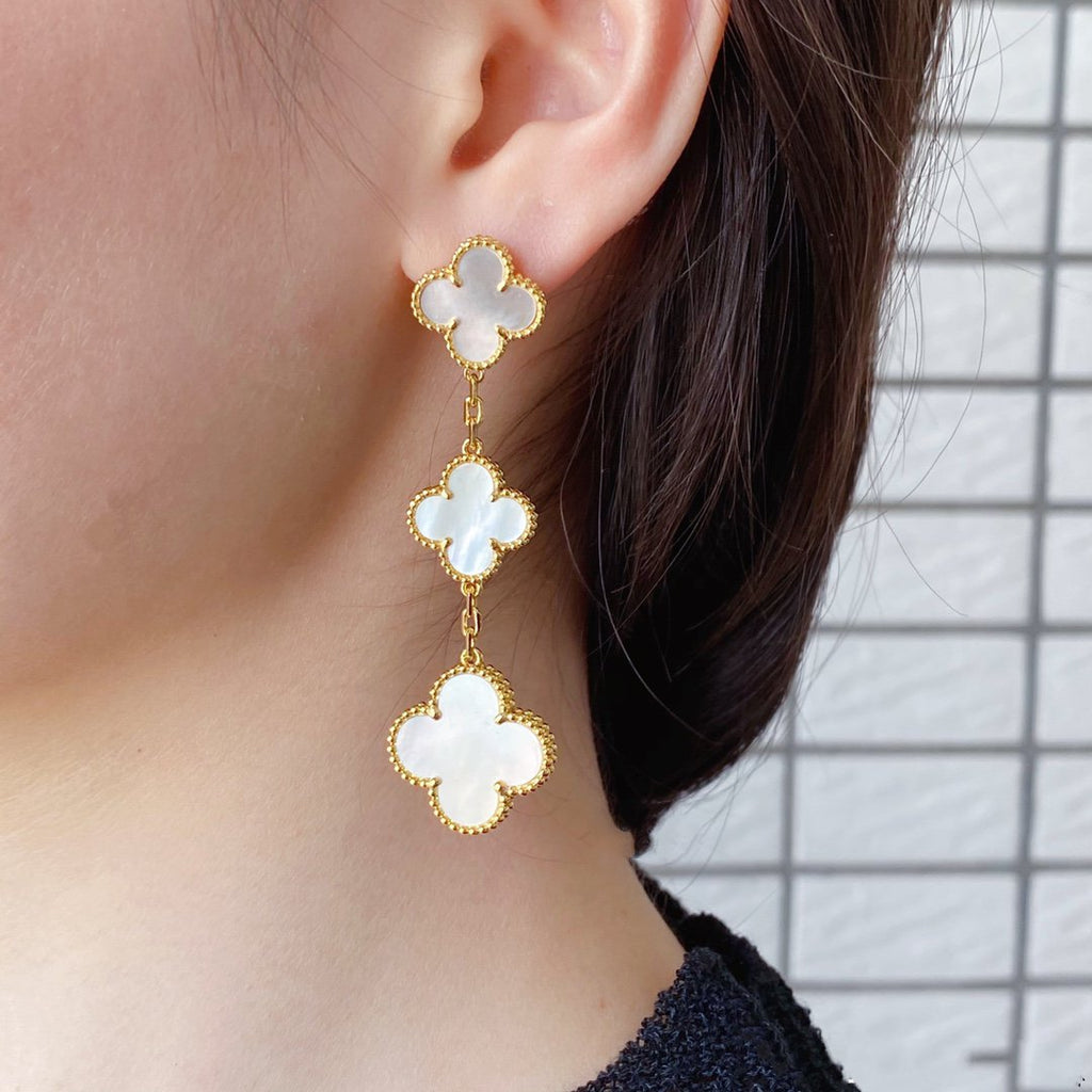 [Marin]CLOVER MOP 3 MOTIFS GOLD EARRINGS