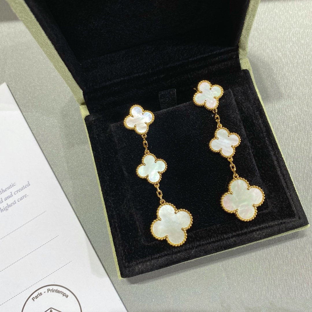[Marin]CLOVER MOP 3 MOTIFS GOLD EARRINGS