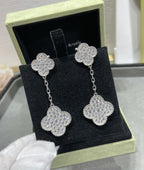 [Marin]CLOVER 2 MOTIFS DIAMOND PAVED SILVER EARRINGS