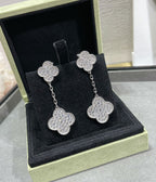 [Marin]CLOVER 2 MOTIFS DIAMOND PAVED SILVER EARRINGS
