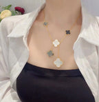 [Marin]CLOVER 6 MOTIF MOP ONYX GOLD NECKLACE