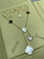 [Marin]CLOVER 6 MOTIF MOP ONYX GOLD NECKLACE