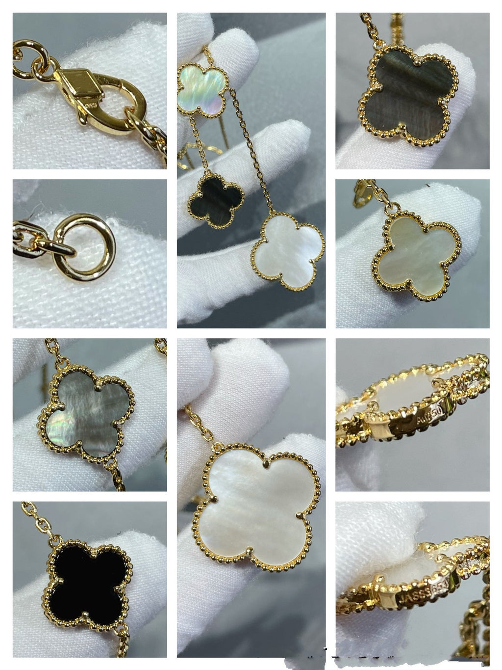 [Marin]CLOVER 6 MOTIF MOP ONYX GOLD NECKLACE