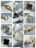 [Marin]CLOVER 6 MOTIF MOP ONYX GOLD NECKLACE