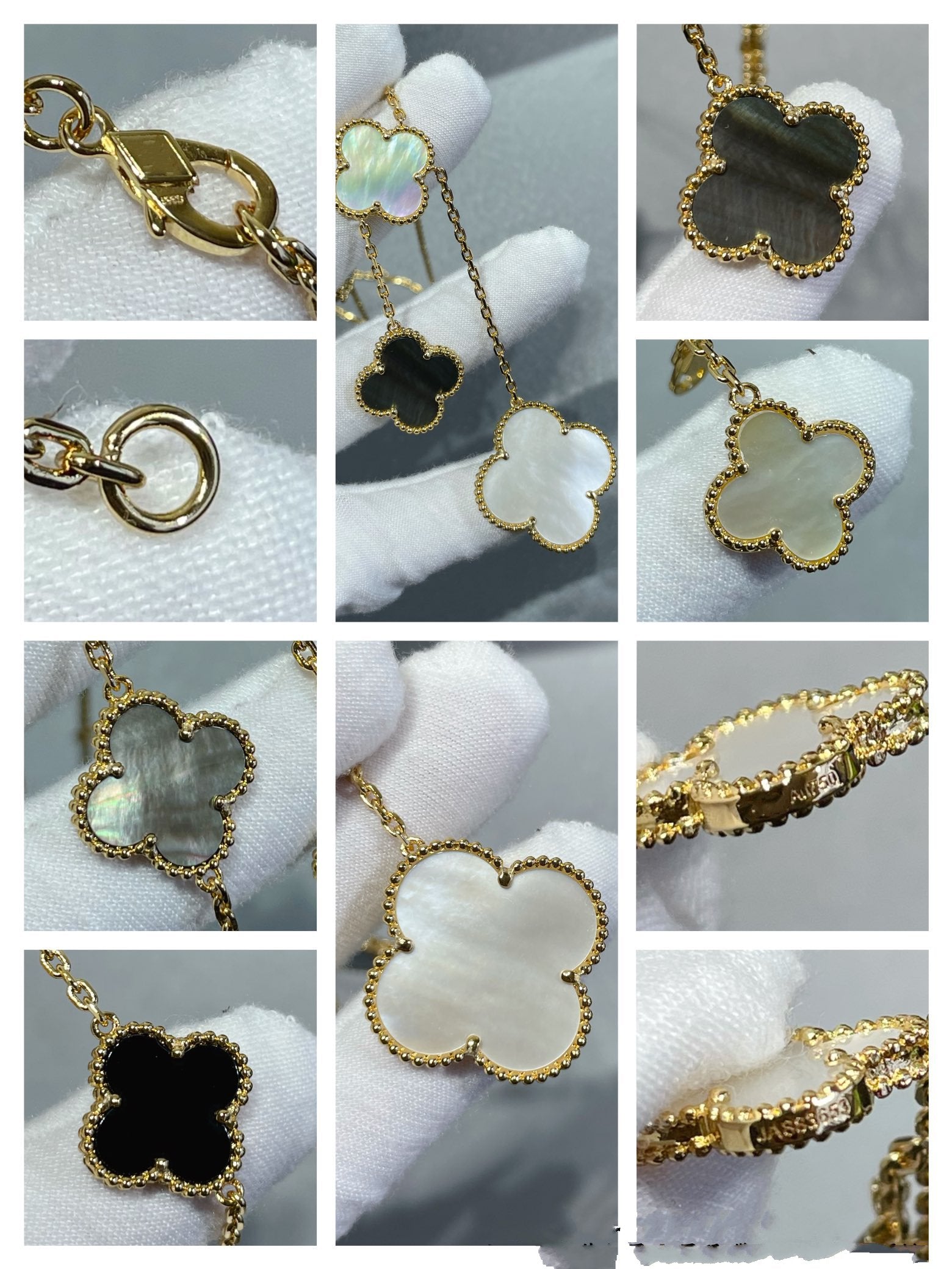 [Marin]CLOVER 6 MOTIF MOP ONYX GOLD NECKLACE