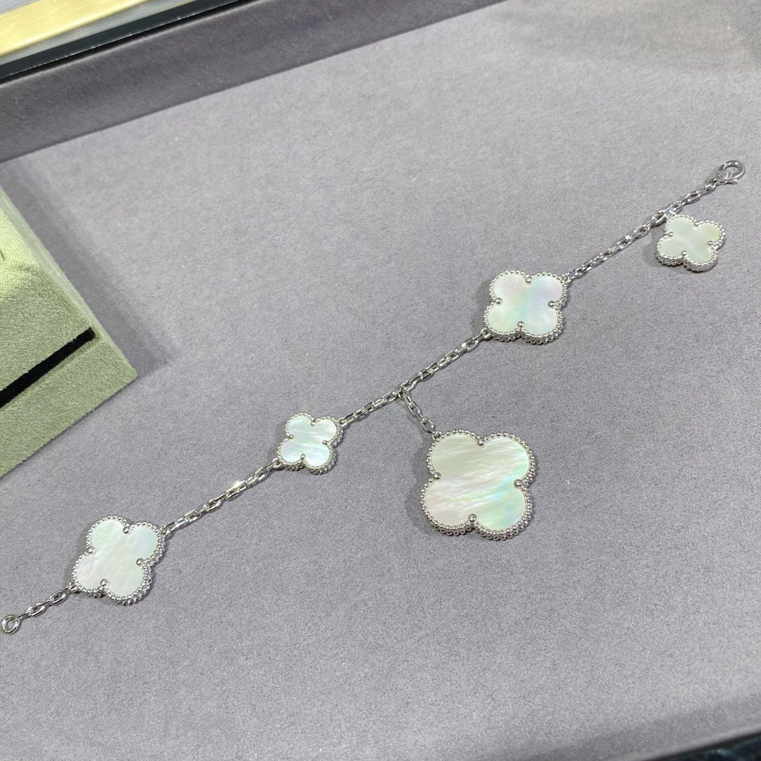 [Marin]CLOVER 5 MOTIF WHITE MOP SILVER BRACELET