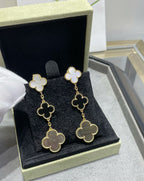 [Marin]CLOVER 3 MOTIF MOP ONYX DARK MOP PINK GOLD EARRINGS