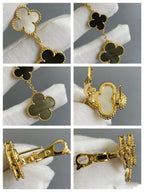 [Marin]CLOVER 3 MOTIF MOP ONYX DARK MOP PINK GOLD EARRINGS