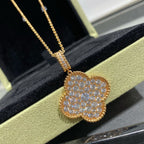 [Marin]CLOVER 25MM LARGE PEDANT DIAMOND PAVED LONG NECKLACE