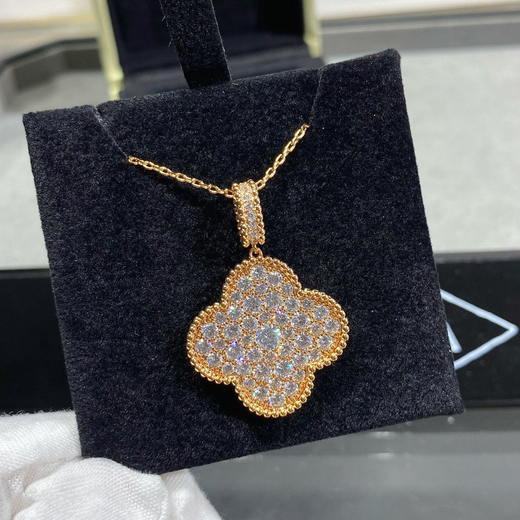 [Marin]CLOVER 25MM LARGE PEDANT DIAMOND PAVED LONG NECKLACE