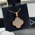 [Marin]CLOVER 25MM LARGE PEDANT DIAMOND PAVED LONG NECKLACE