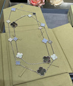 [Marin]CLOVER 16 MOTIF CHALCEDONY MOP SILVER NECKLACE