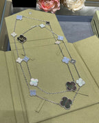 [Marin]CLOVER 16 MOTIF CHALCEDONY MOP SILVER NECKLACE